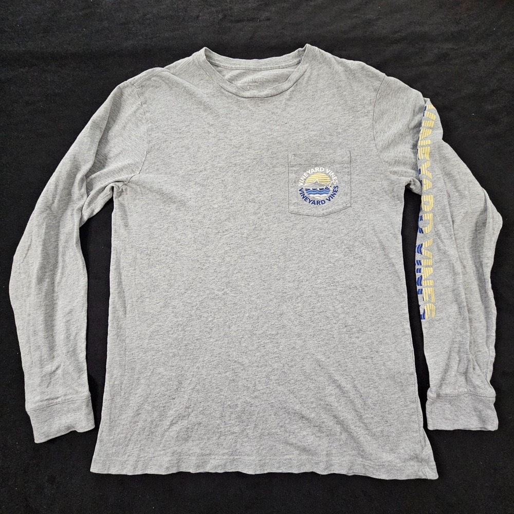 Vineyard Vines Shark Gray Long Sleeve Cotton Graphic Print‎ T-Shirt Adult S